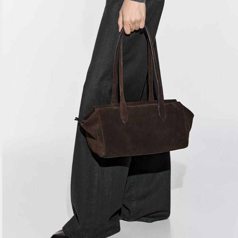 Image of suede brown bag