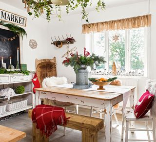 shabby chic kitchen with painted farmhouse table