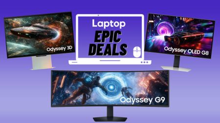 Samsung Odyssey G9 G91F, Odyssey 3D G90XF, and Odyssey G8 G81SF 4K gaming monitor against a blue gradient background.