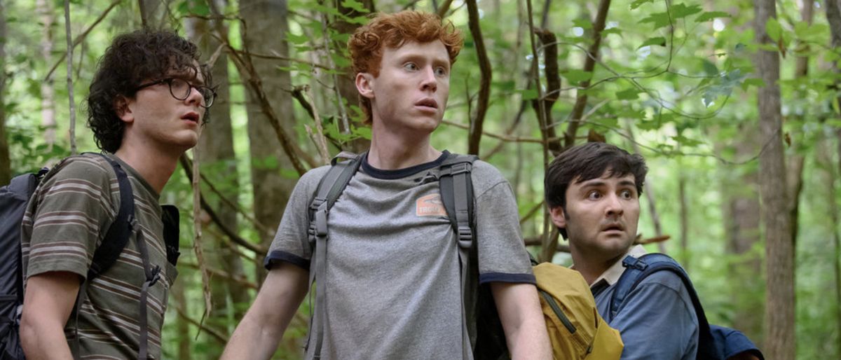 Martin, John and Ben in the woods in Please Don&#039;t Destroy: The Treasure of Foggy Mountain