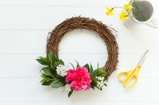Add a camellia flower to the Easter wreath