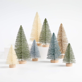 Set of bottle brush Christmas trees in ivory, sage, and silver