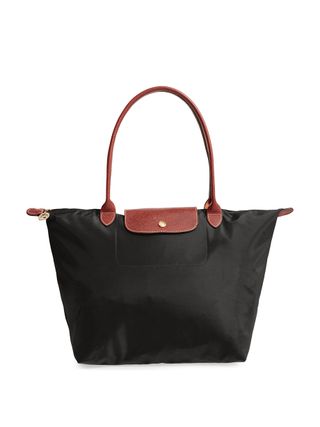 Longchamp black nylon bag with tan handles