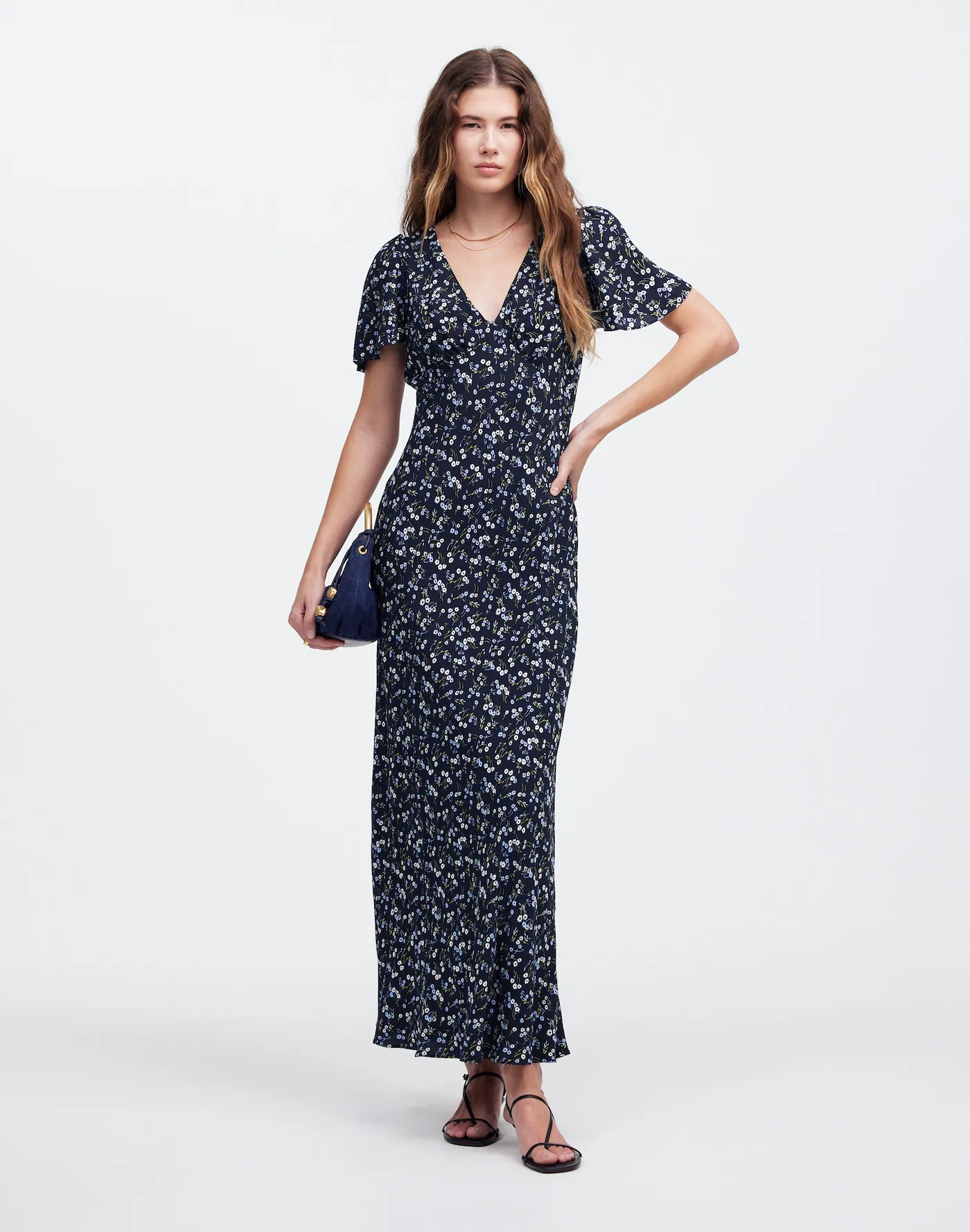 MW, Seamed Flutter Sleeve Maxi Dress