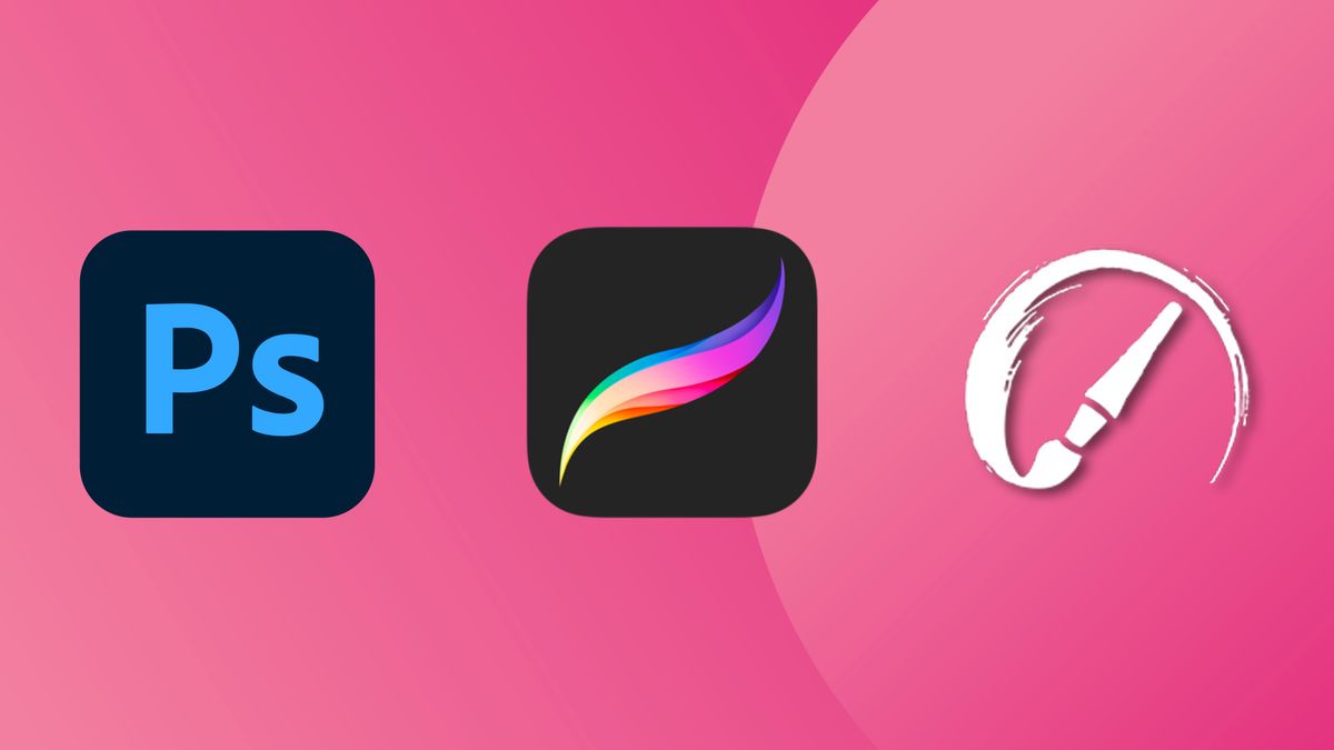 The logos of three of the best digital art software programs