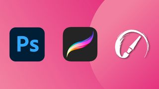 The logos of three of the best digital art software programs