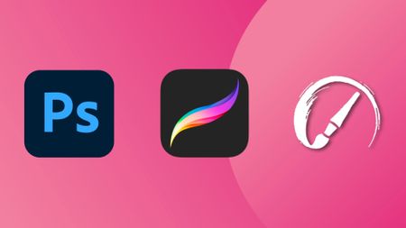 The logos of three of the best digital art software programs