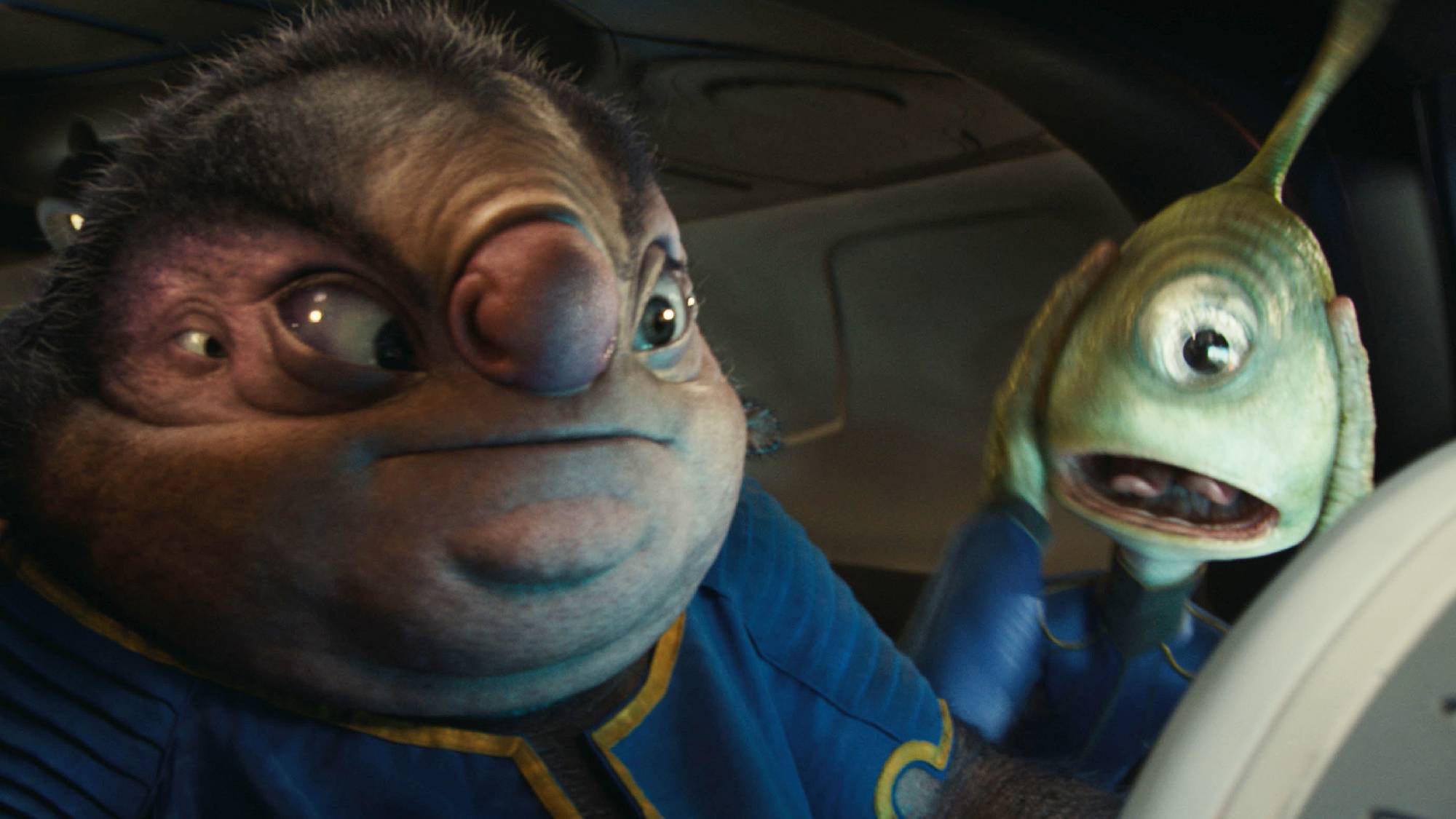 Jumba voiced by Zach Galifianakis and Pleakley voiced by Billy Magnussen in Disney’s live-action "Lilo & Stitch" movie (2025)