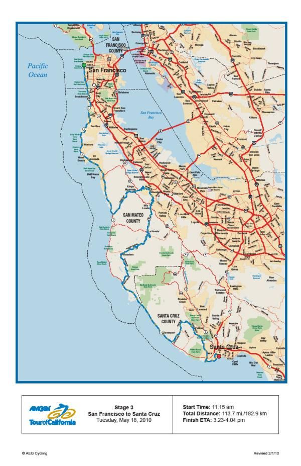 Stage 3: Tuesday, May 18, 2010 - San Francisco - Santa Cruz, 182.9km, map
