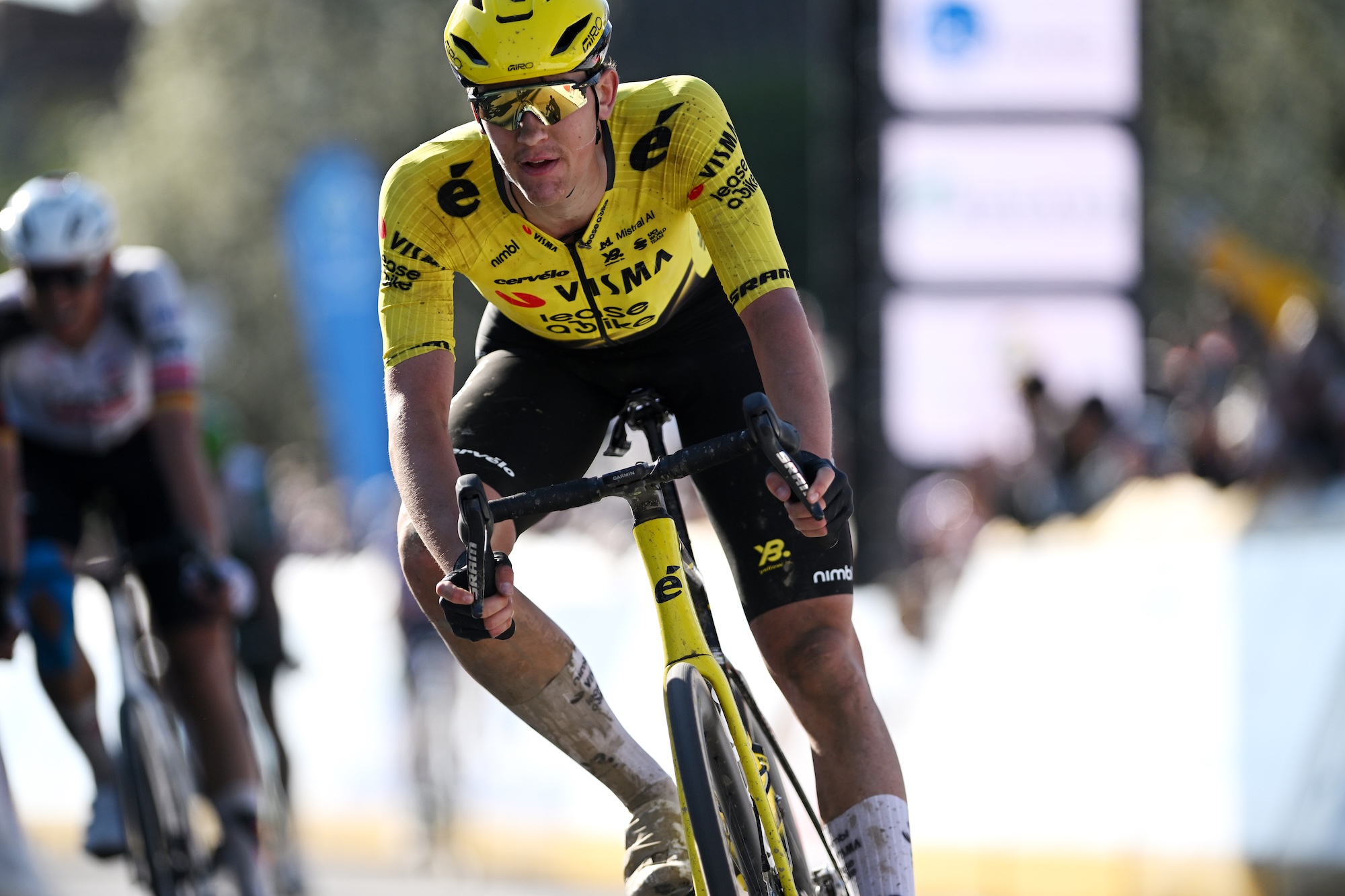 Ashlin Barry of United States and Team Visma | Lease a Bike crosses the finish line during the 67th Grand Prix de Denain - Porte du Hainaut 2026