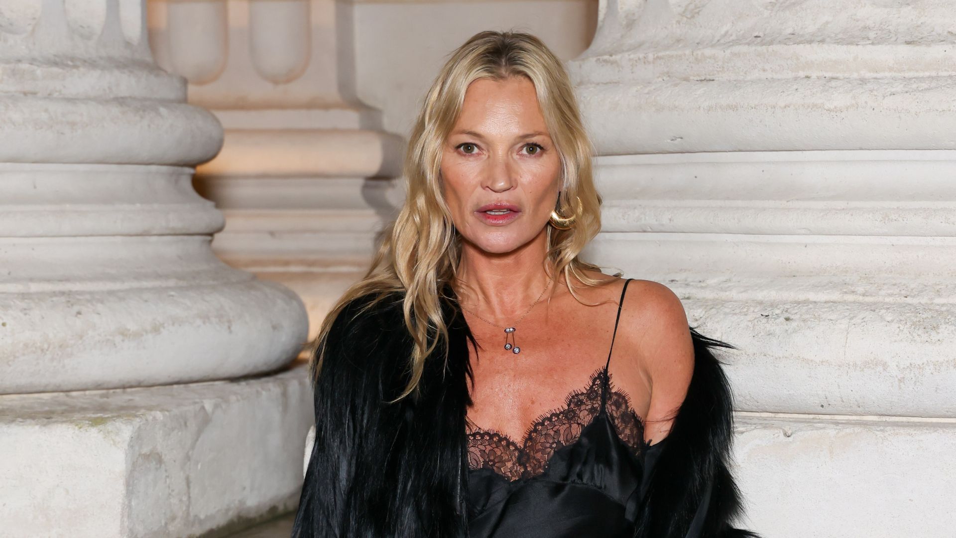 Kate Moss attends the Saint Laurent Menswear Fall/Winter 2026-2027 show as part of Paris Fashion Week on January 27, 2026 in Paris, France