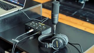 A M-Audio M-Track Duo HD Producer Pack on a living room table