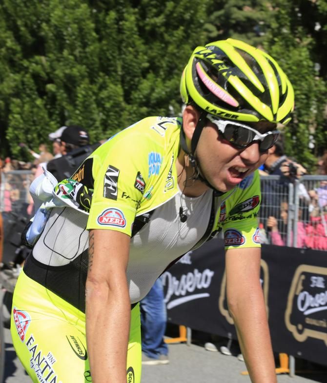 An exhausted Mauro Santambrogio (Vini Fantini-Selle Italia) at the finish line in Ivrea