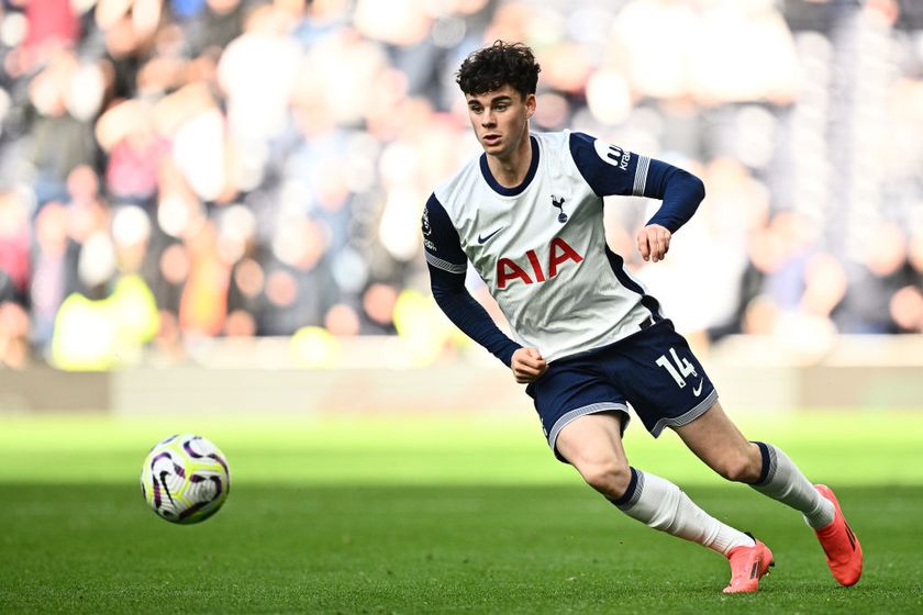 LONDON, ENGLAND - OCTOBER 19: Archie Gray of Tottenham Hotspur FC during the Premier League match between Tottenham Hotspur FC and West Ham United FC at Tottenham Hotspur Stadium on October 19, 2024 in London, England. (Photo by Sebastian Frej/MB Media/Getty Images)