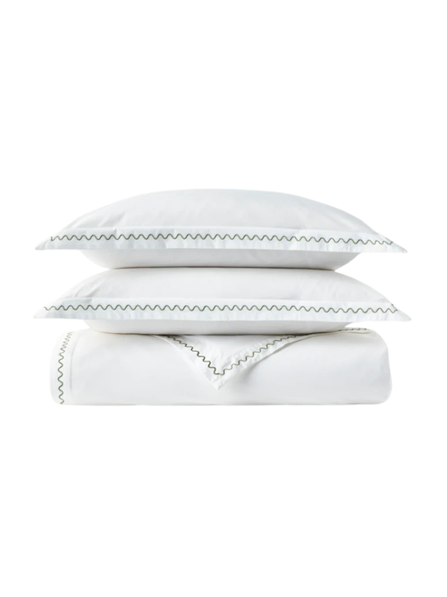 Wave Embroidery Duvet Cover Set in Green