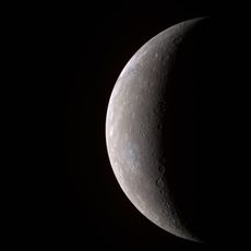 First high-resolution image of Mercury transmitted by the MESSENGER spacecraft (in false color, 11 narrow-band color filters). 