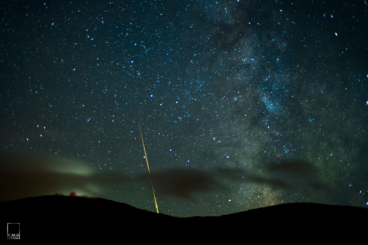 Milky Way and Meteor Over Cannon Mountain Observatory