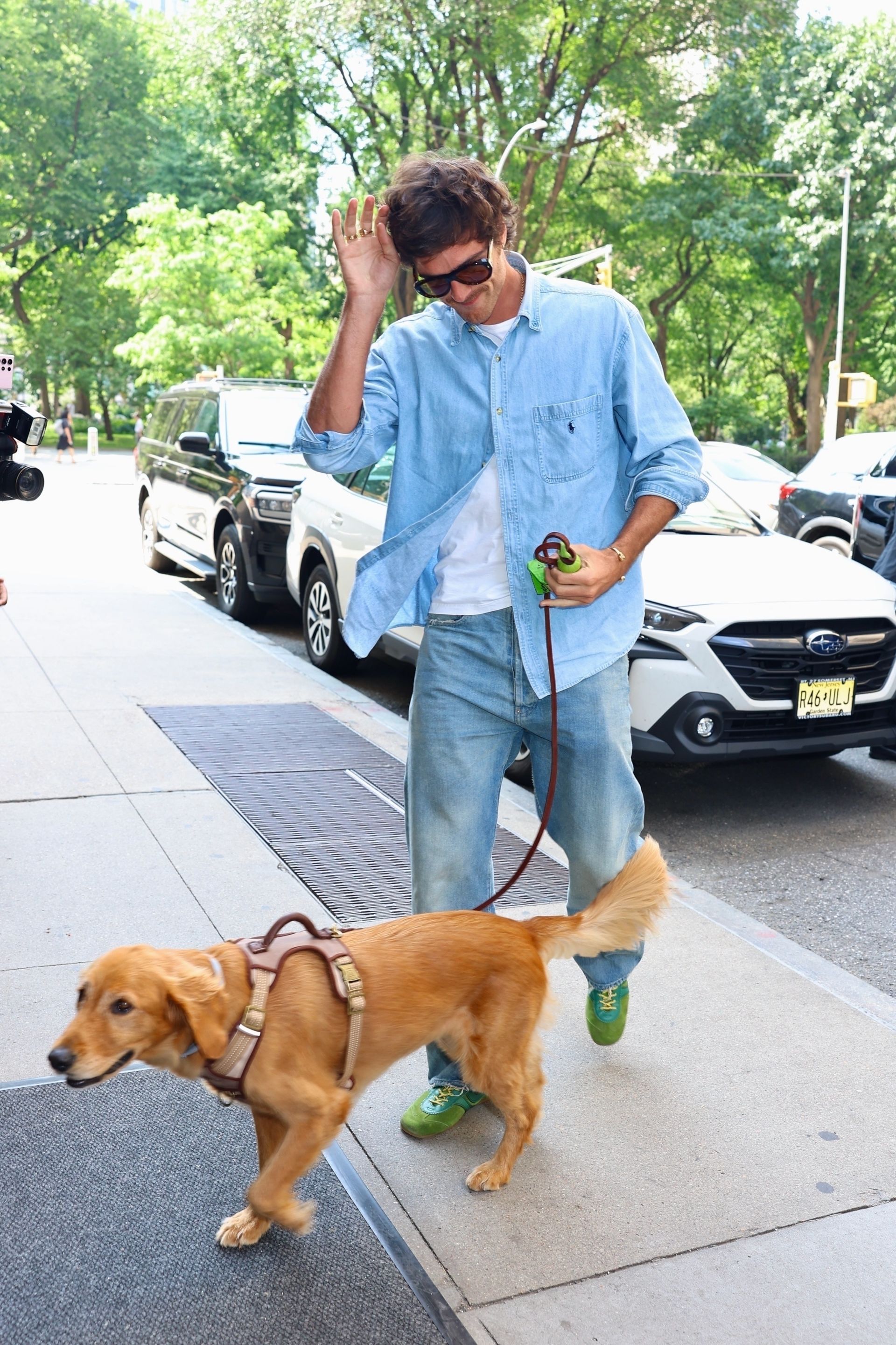 Jacob Elordi wears a blue Polo shirt