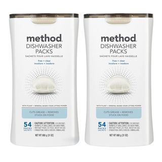 Two white packets of method dishwasher tablets