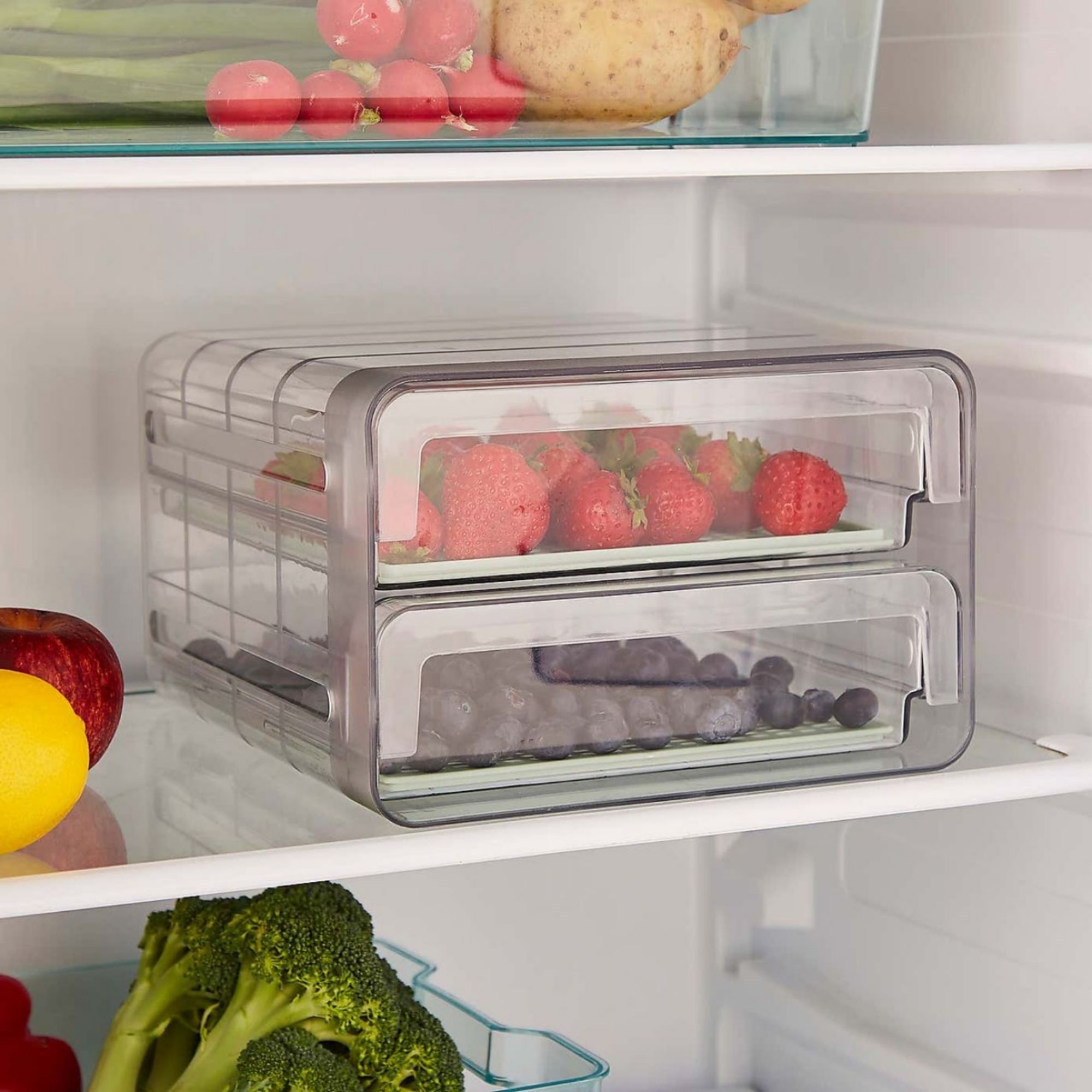 Two Layer Drain Fridge Storage Box