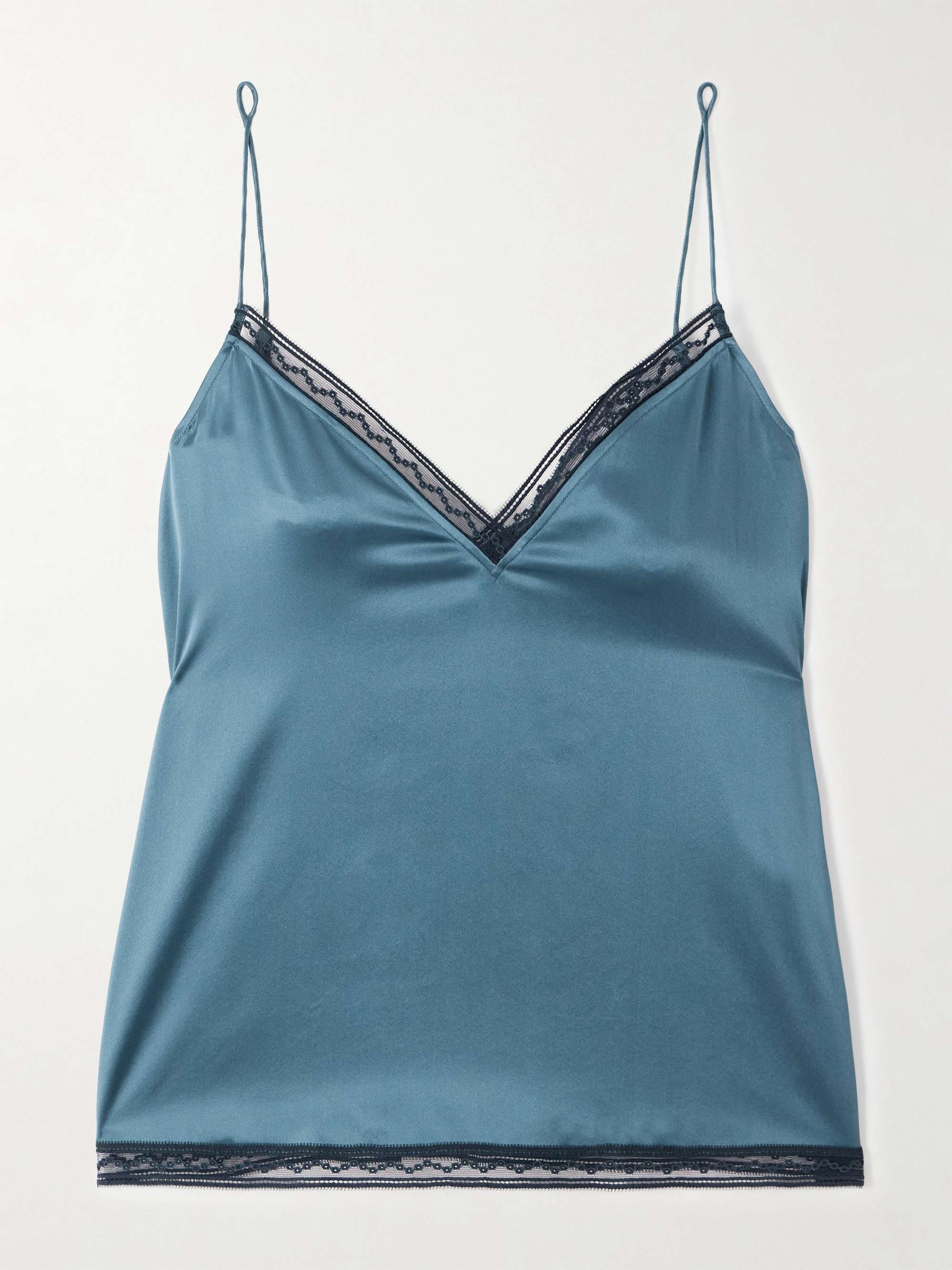 Lace-Trimmed Silk-Satin Tank Top