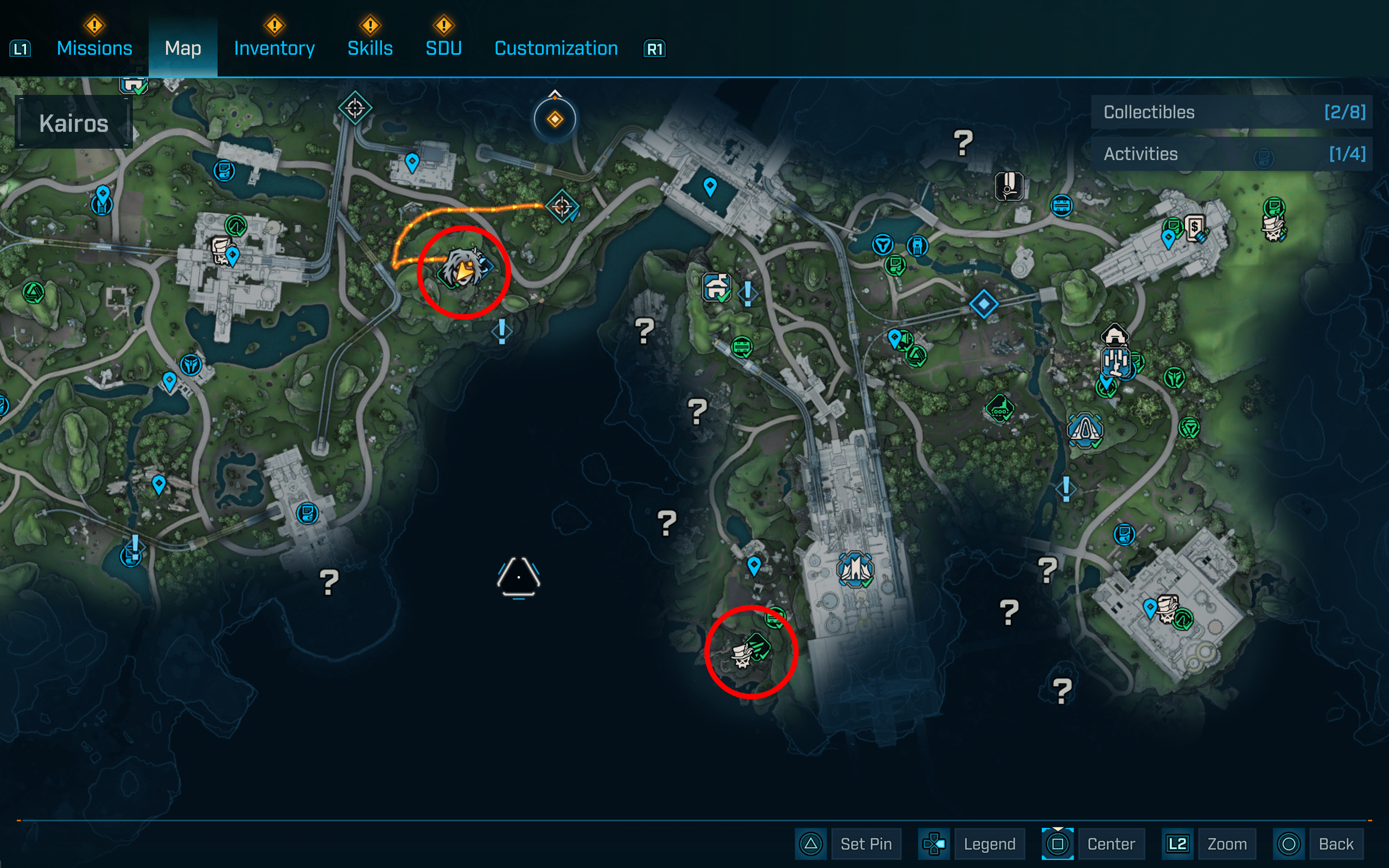 Borderlands 4 XP farms: A map with two red circles highlighting the locations of drill site activities in the Fadefields.
