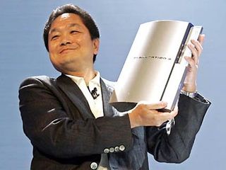 Ken Kutaragi, president and CEO of Sony Computer Entertainment, shows off the PS3.