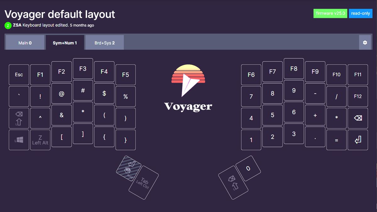 A screenshot of the ZSA Oryx keymapping software for its ergonomic keyboard