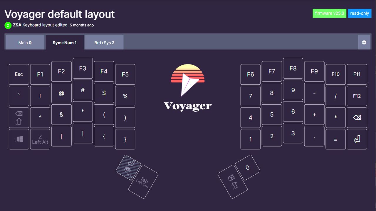 A screenshot of the ZSA Oryx keymapping software for its ergonomic keyboard