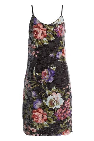 BTFL-LIFE Floral Print Sequin Tank Dress 