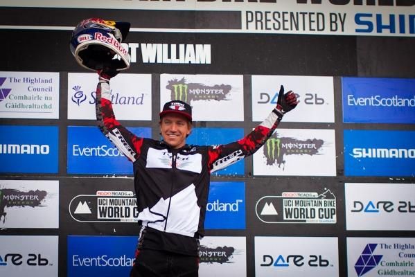 Aaron Gwin (Trek World Racing) on the top step of the podium