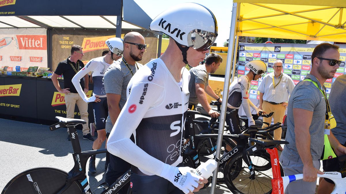 Chris Froome heads the start line of the stage 3 time trial