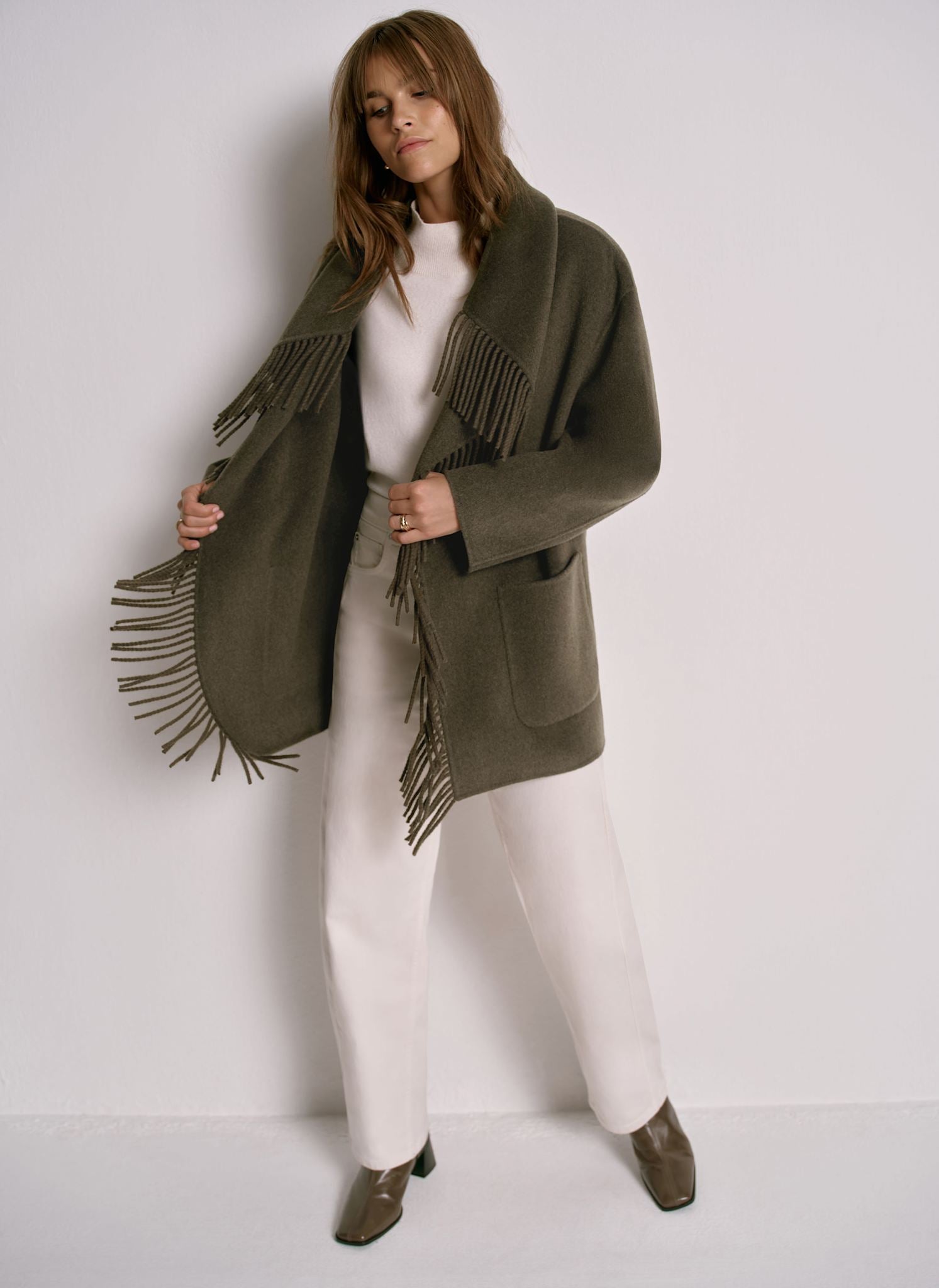 Khaki Wool Blend Hand Finished Coat