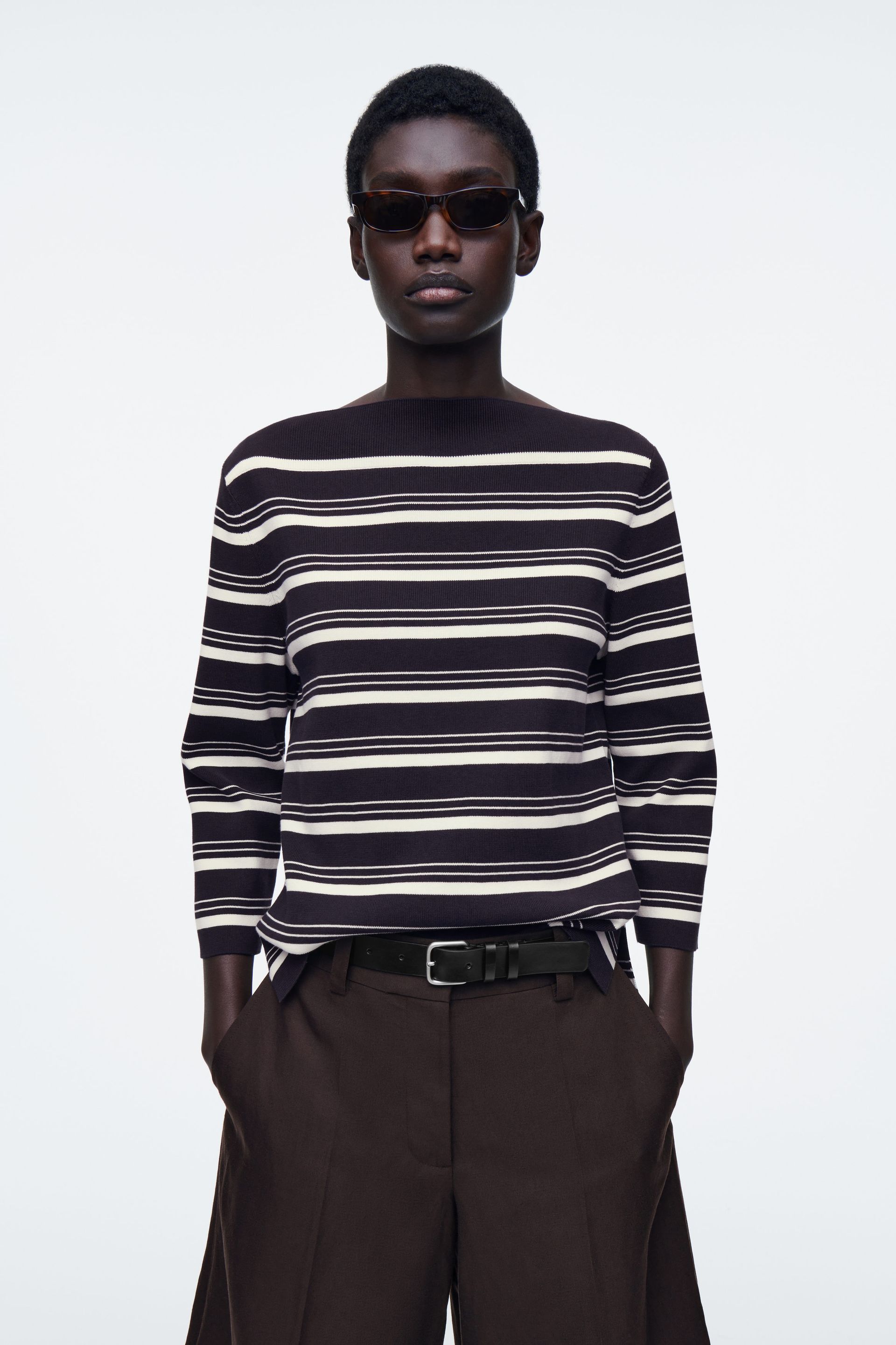 Boat-Neck Striped Cotton Jumper