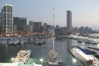 Photo of the harbour with beirut skyline