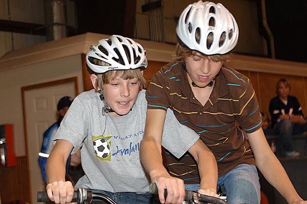 Kids can use elbows, knees and their bikes but must not put their foot down or take their hands off the handle bars.