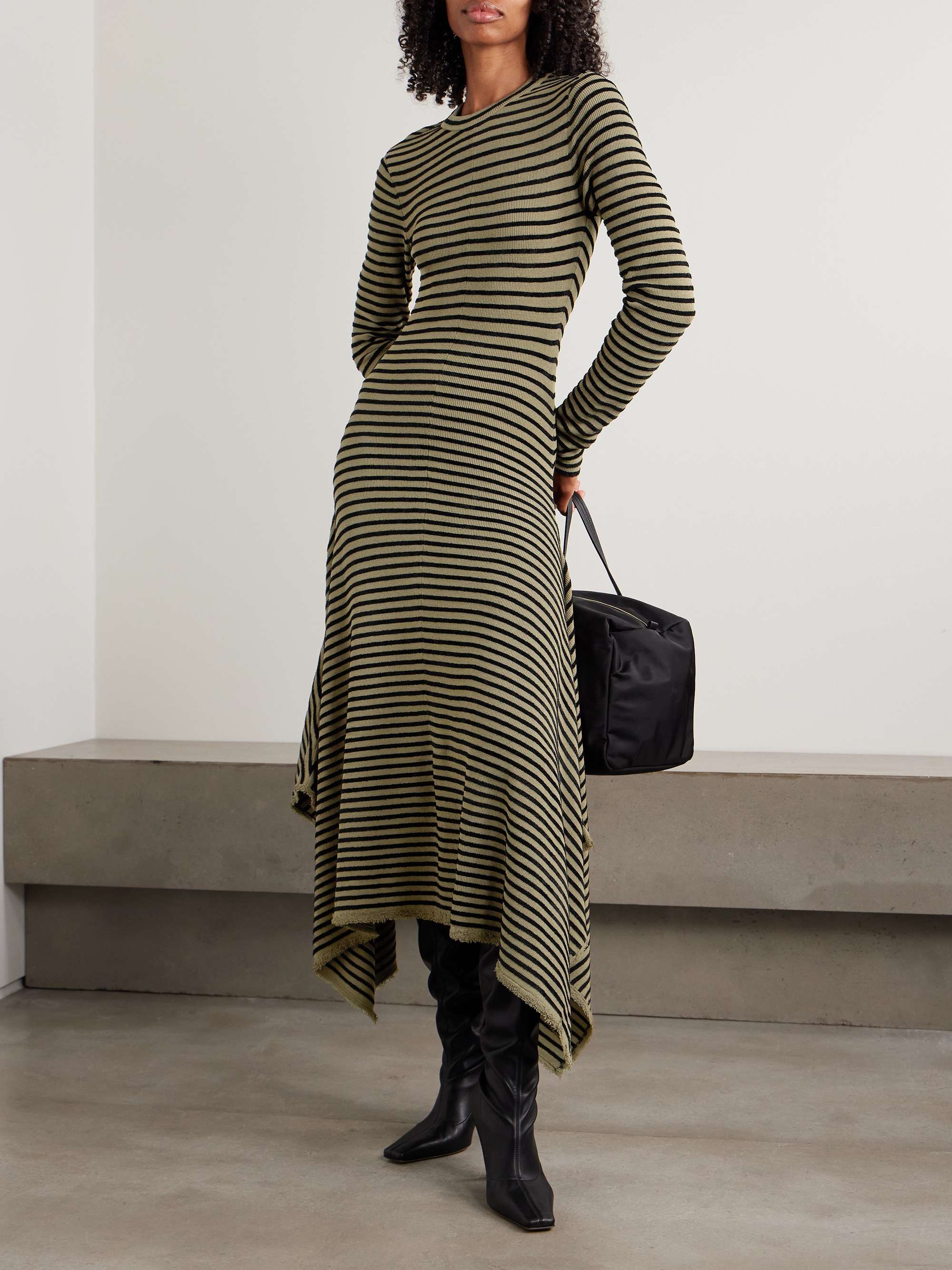 Didi Frayed Striped Knitted Midi Dress