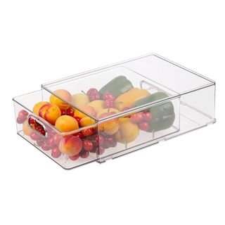 Fruit and vegetables in a rectangular fridge organizer