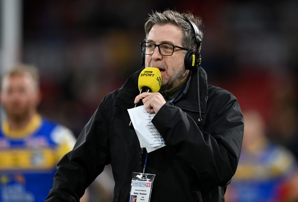 BBC radio presenter Mark Chapman during the Betfred Super League Grand Final between St Helens and Leeds at Old Trafford on September 24, 2022 in Manchester, England.