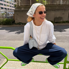 Influencer Tori Van Breugel wearing a head scarf. 