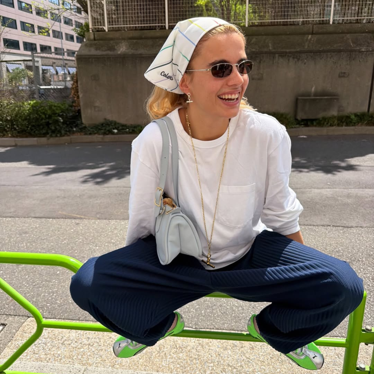 Influencer Tori Van Breugel wearing a head scarf. 