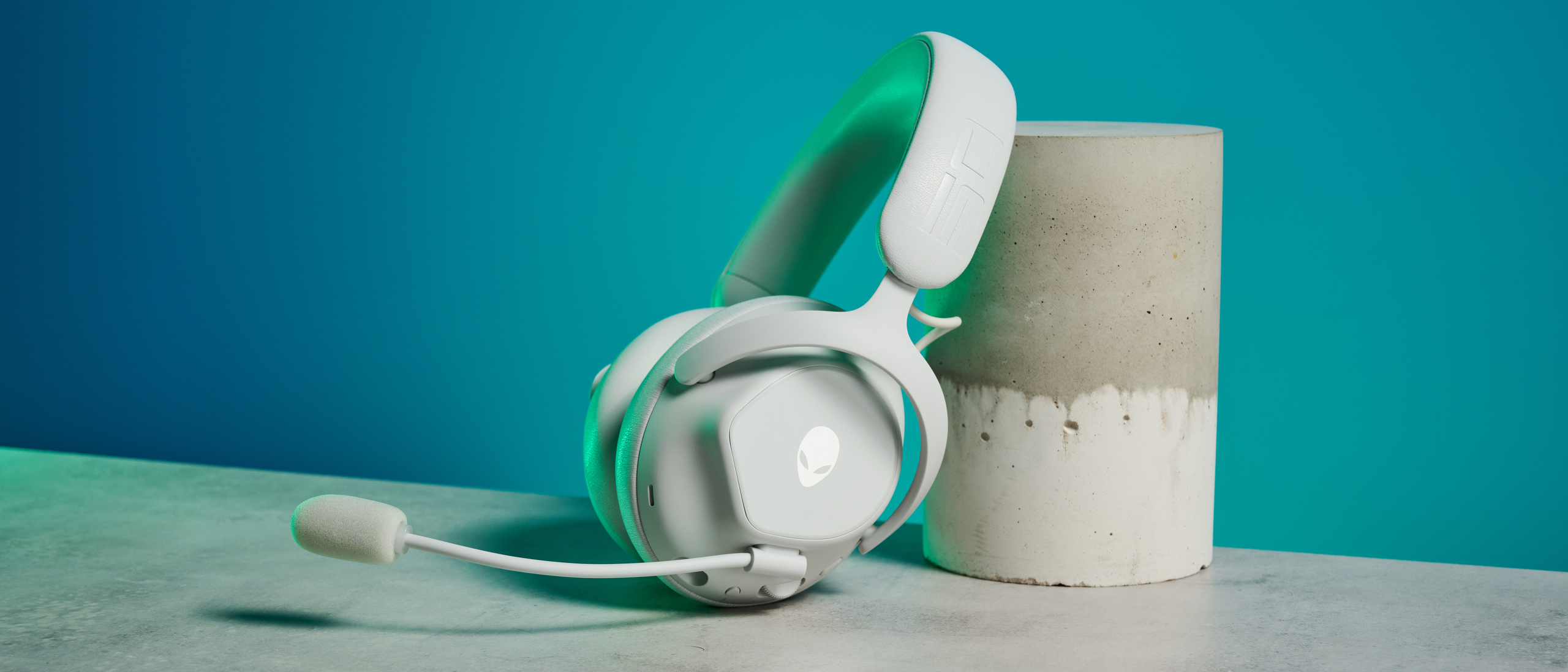 A lunar light white Alienware Pro Wireless Gaming Headset