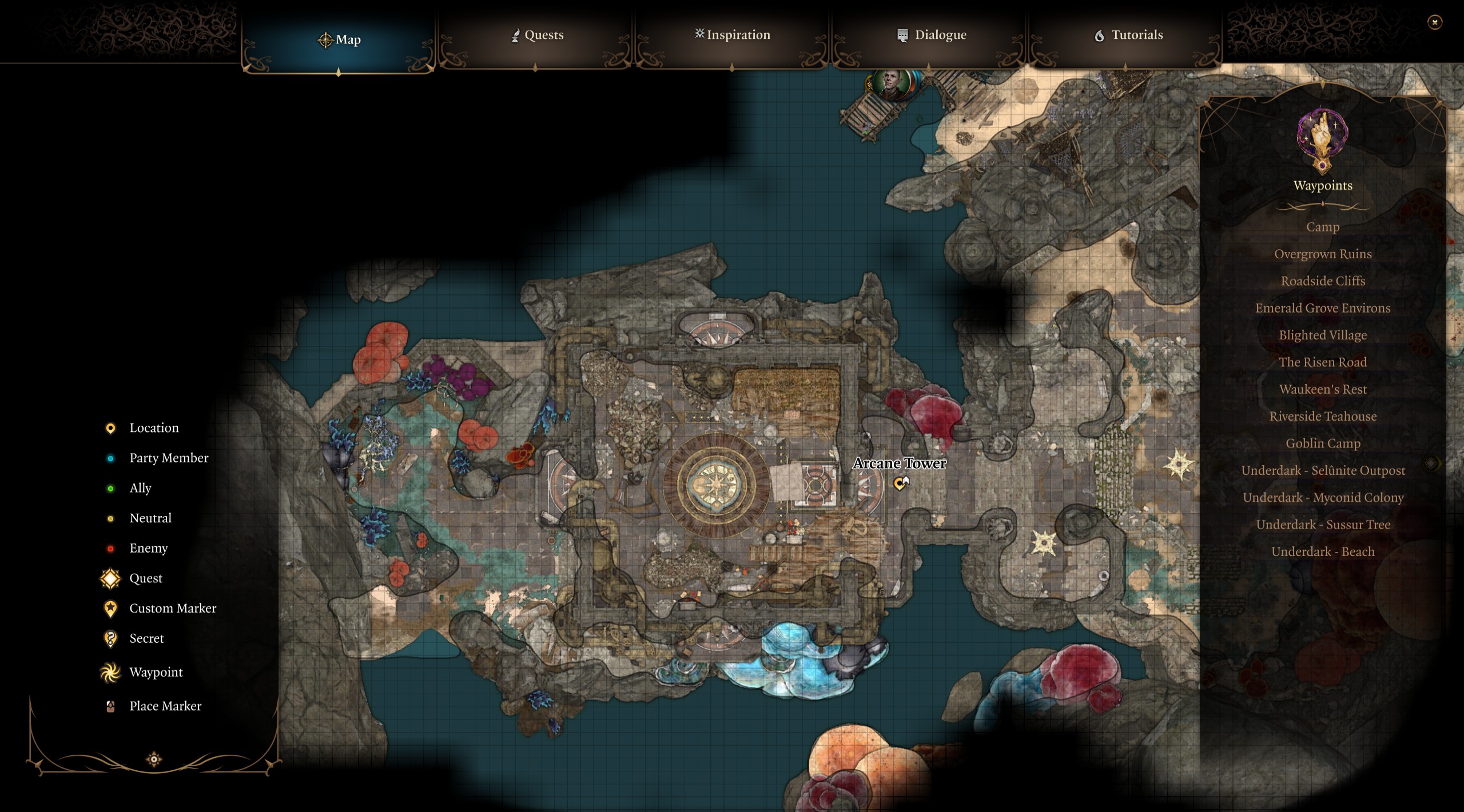 super zoomed in Arcane Tower map Baldur's Gate 3