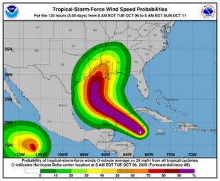 A graphic shows where at least tropical-storm-force winds are expected in the Gulf of Mexico this week.