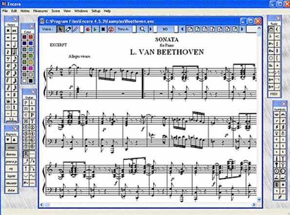 This is an image of an editing screen from Encore music notation software.