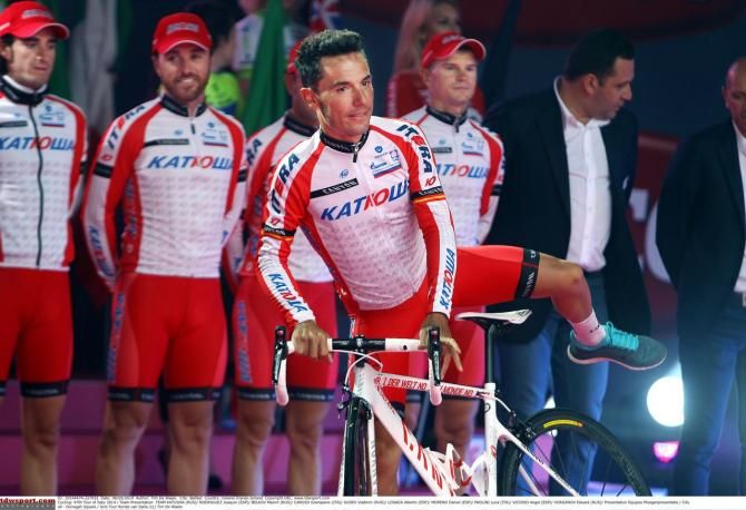 Overall favourite Joaquim Rodriguez (Katusha) with his special bike