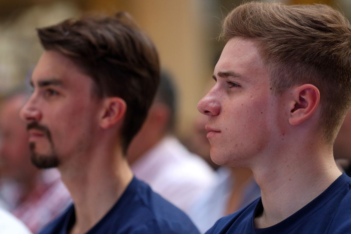 Remco Evenepoel and Julian Alaphilippe at the Vuelta a San Juan 2020 pre-race press conference