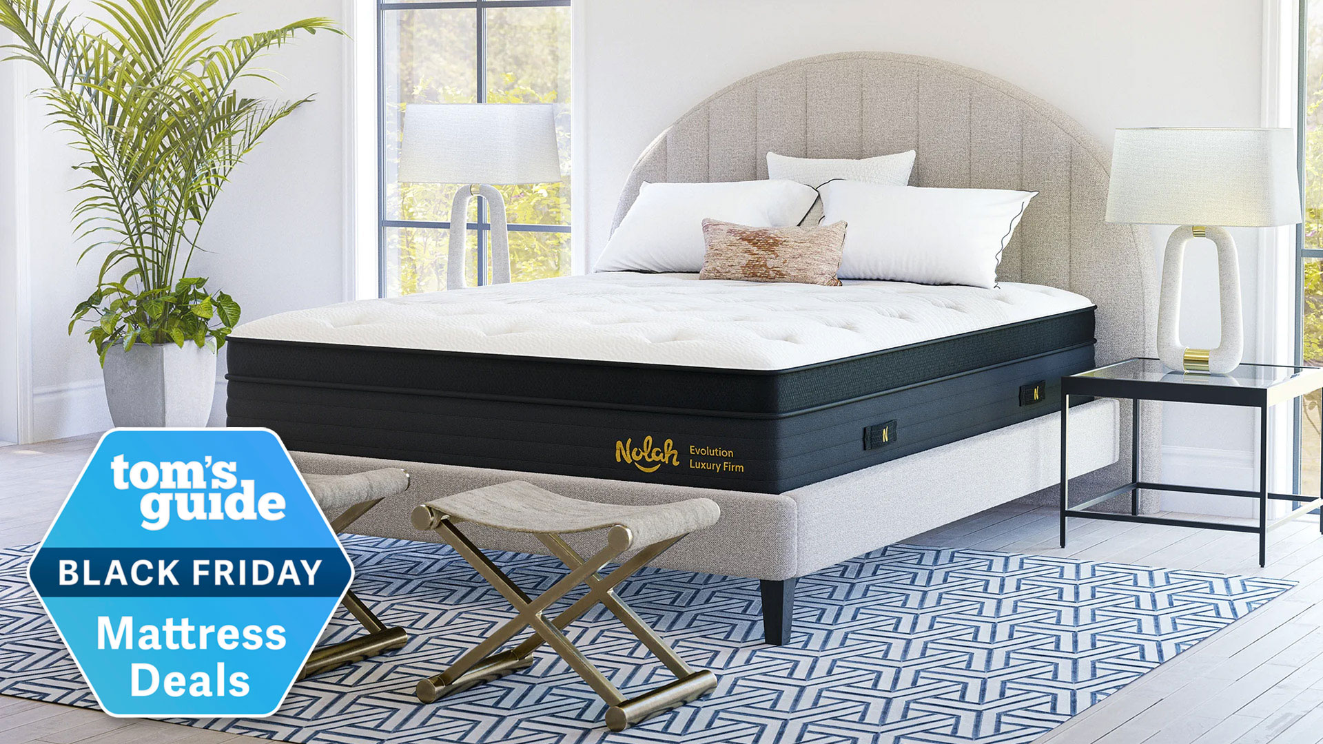 The Nolah Evolution mattress in a bedroom with a Tom's Guide Black Friday Deals badge overlaid