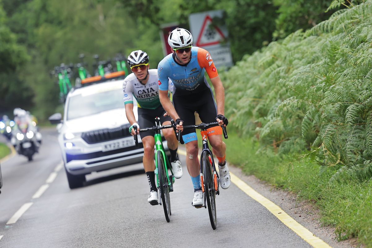 Picture by Alex WhiteheadSWpixcom 08092022 Cycling 2022 AJ Bell Tour of Britain Stage 5 West Bridgeford to Mansfield England Zeb Kyffin of Team Ribble Weldtite Pro Cycling and Joel Nicolau of Team Cara Rural Seguros RGA in the Breakaway