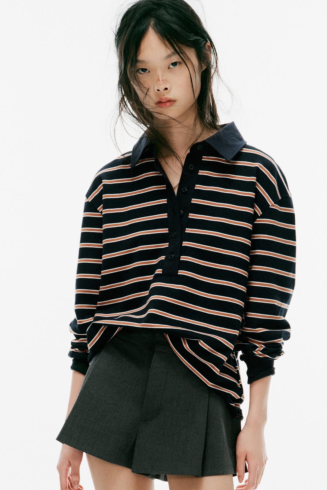 Striped Polo Shirt - Brown-Blue - S